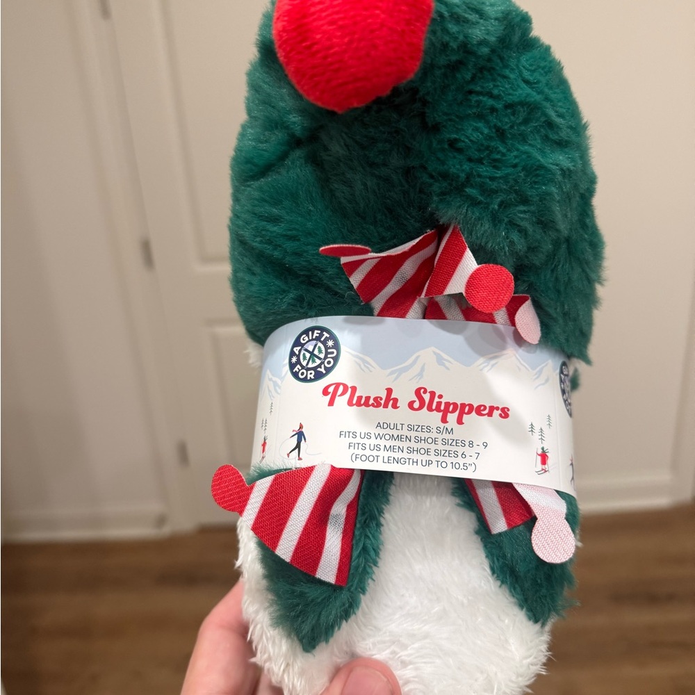 Festive Plush Slippers with Red and Green Accents